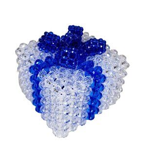 Handcrafted Crystal Beaded muaical Gift Box decorative decor With Blue Bow